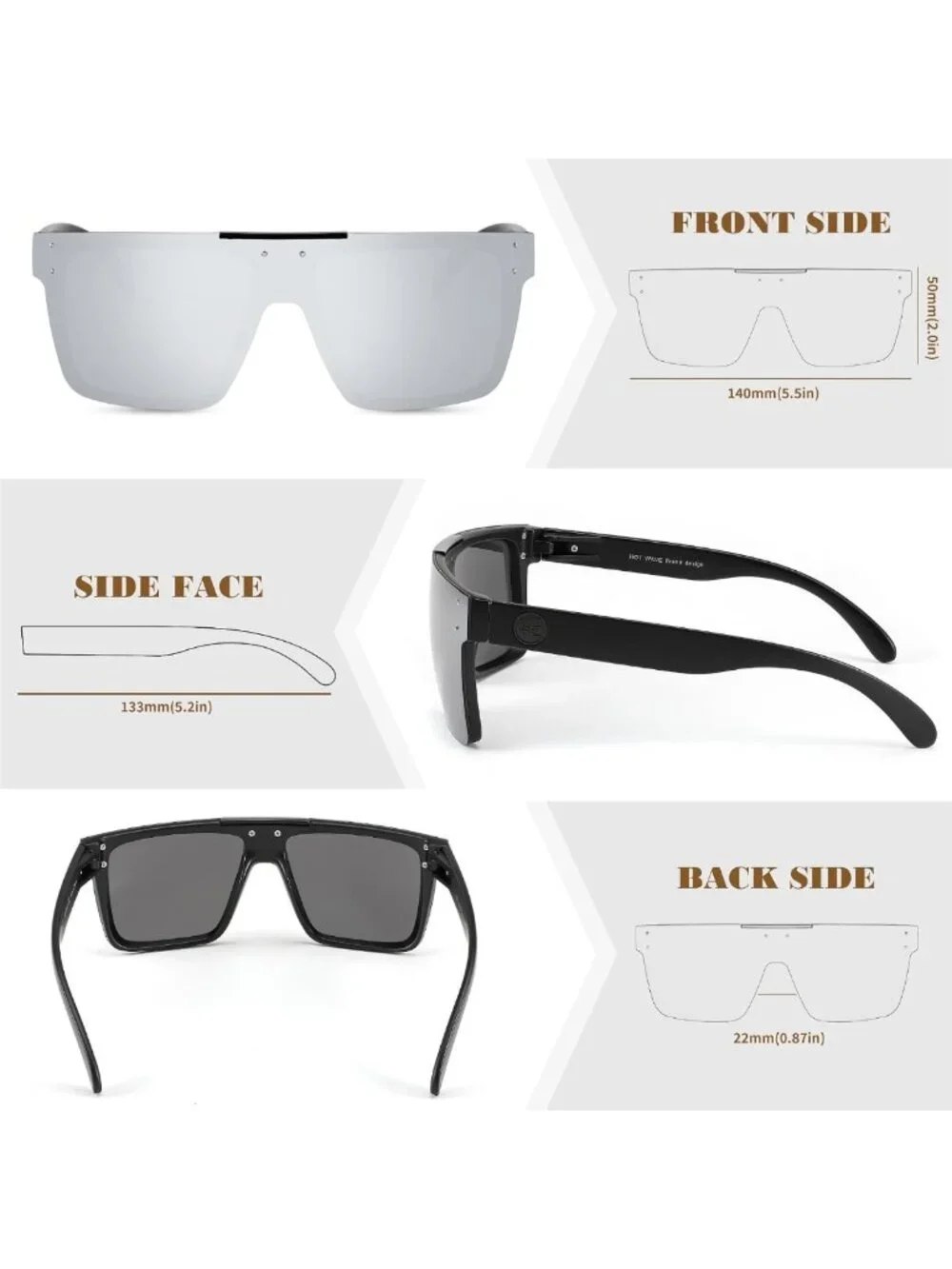 Oversized Polarized Sunglasses for Men - Flat Mirrored Lens for Fishing, Golf